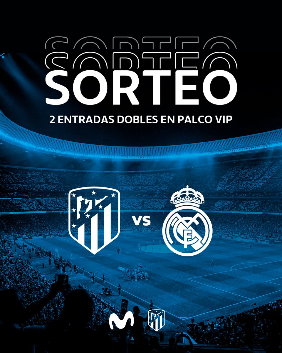 Movistar España (@movistar_es) on Twitter photo Haz que este derbi sea inolvidable: consigue una de las 2 entradas dobles en palco VIP que sorteamos para el <a href="/Atleti/">Atlético de Madrid</a> - <a href="/realmadrid/">Real Madrid C.F.</a> ¿Cómo participar? 🎟️🎟️✨
1⃣ Síguenos
2⃣ RT esta publicación
3⃣ Dinos a qué equipo te gustaría ver ganar con el hashtag #DerbiVIPConMovistar Haz que este derbi sea inolvidable: consigue una de las 2 entradas dobles en palco VIP que sorteamos para el <a href="/Atleti/">Atlético de Madrid</a> - <a href="/realmadrid/">Real Madrid C.F.</a> ¿Cómo participar? 🎟️🎟️✨
1⃣ Síguenos
2⃣ RT esta publicación
3⃣ Dinos a qué equipo te gustaría ver ganar con el hashtag #DerbiVIPConMovistar