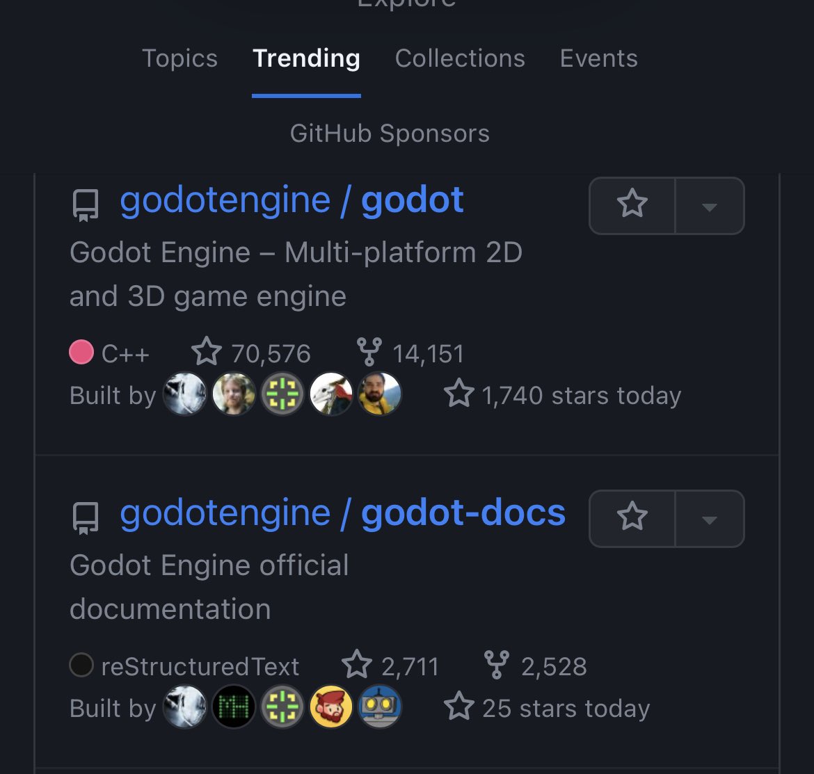 Gaming devs giving OSS <a href="/godotengine/">Godot Engine</a> extra attention after the <a href="/unity/">Unity</a> pricing debacle!