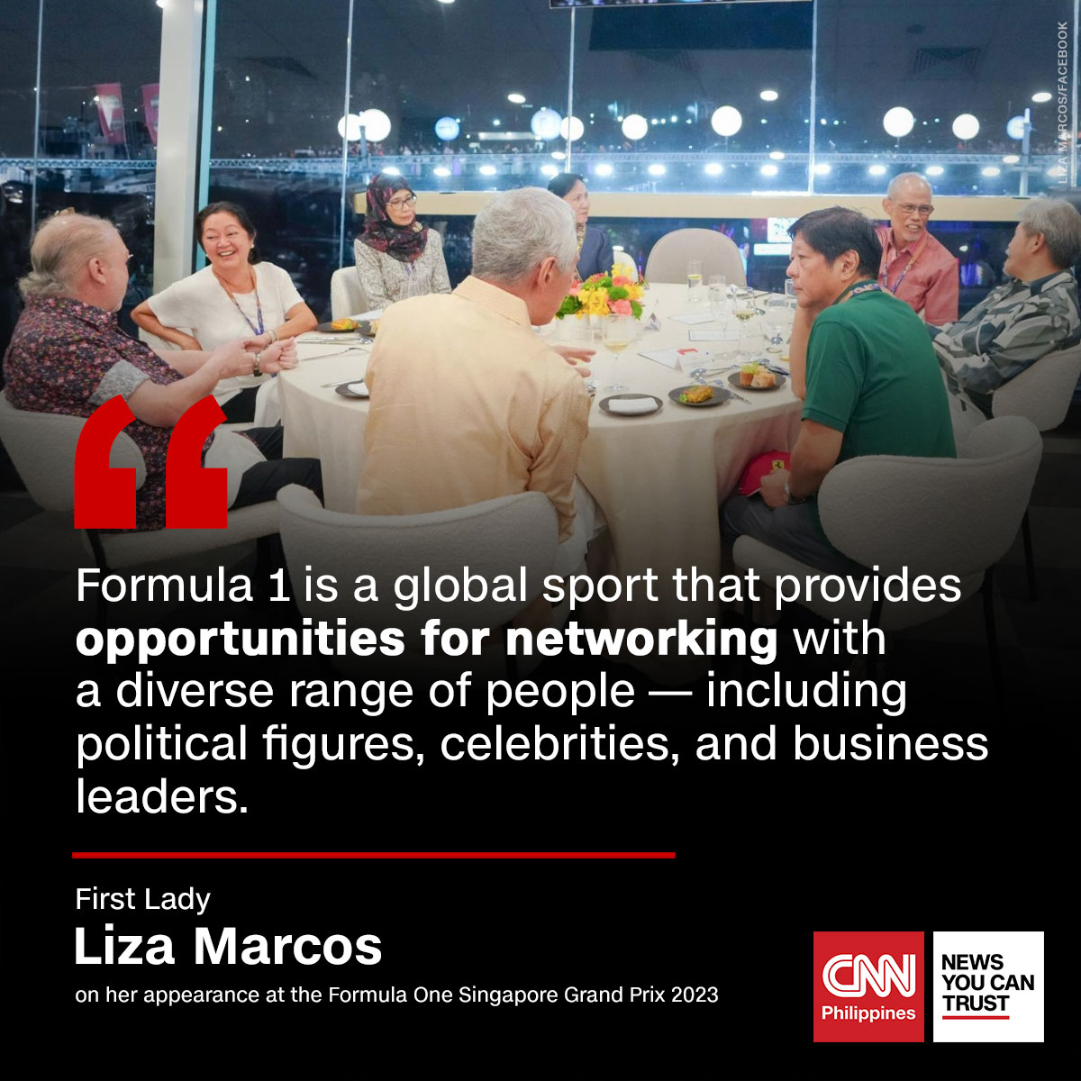newswatchplusph's tweet photo. After receiving backlash for her and her husband, President Ferdinand Marcos Jr.βs appearance at the Formula One Singapore Grand Prix 2023, First Lady Liza Marcos defends turning up at the event, saying it is an opportunity to network. https://t.co/GiH7JVKdLQ