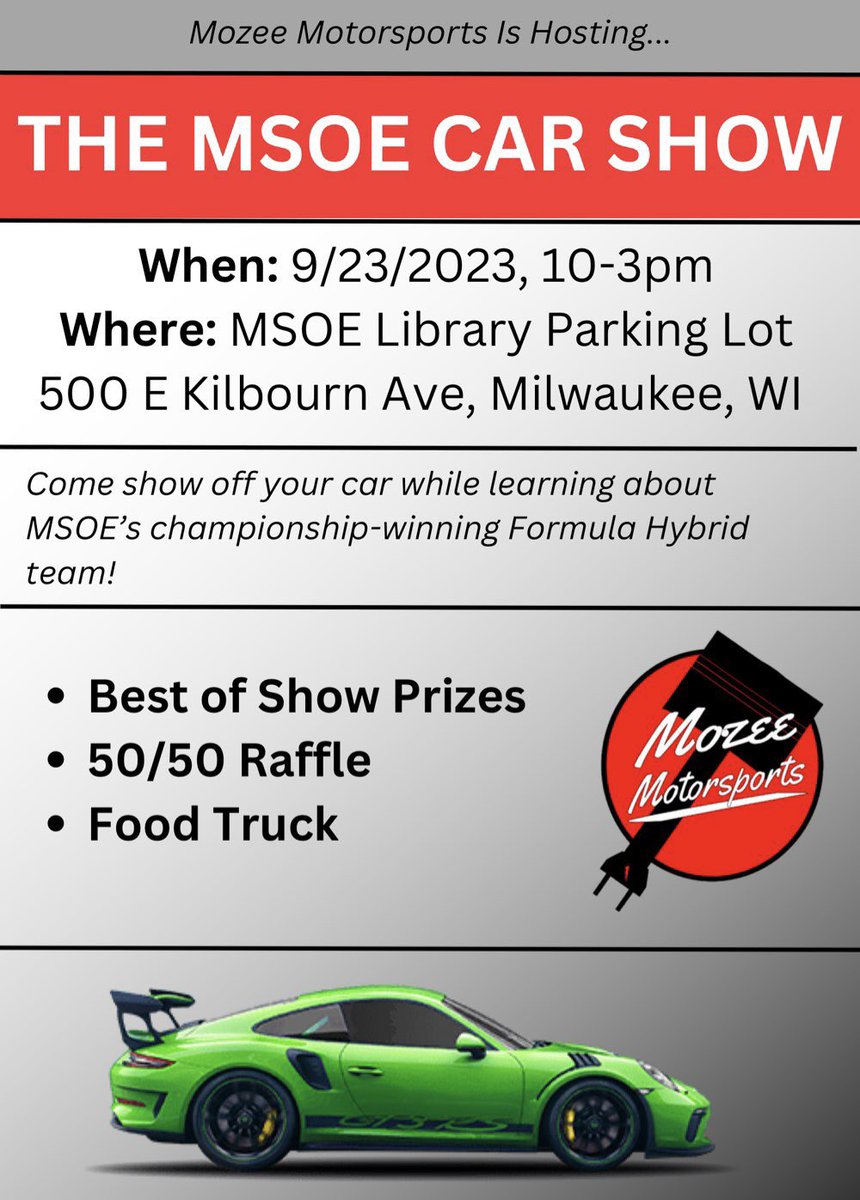 Come to the MSOE car show, 9/23!!!
