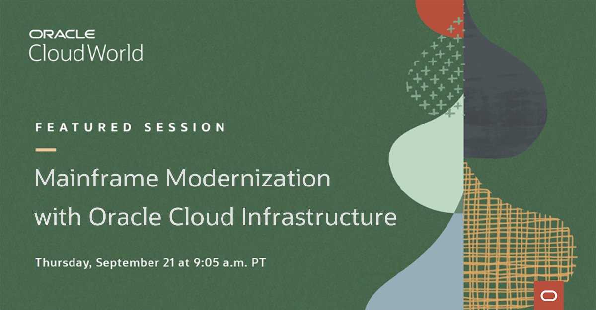 Looking to reduce #mainframe costs or accelerate legacy modernization? Join experts at <a href="/Oracle/">Oracle</a> #CloudWorld and reimagine how the cloud handles scale, performance, and resiliency of applications that have long-lived on the mainframe platform. #OCI social.ora.cl/6015P7lDx
