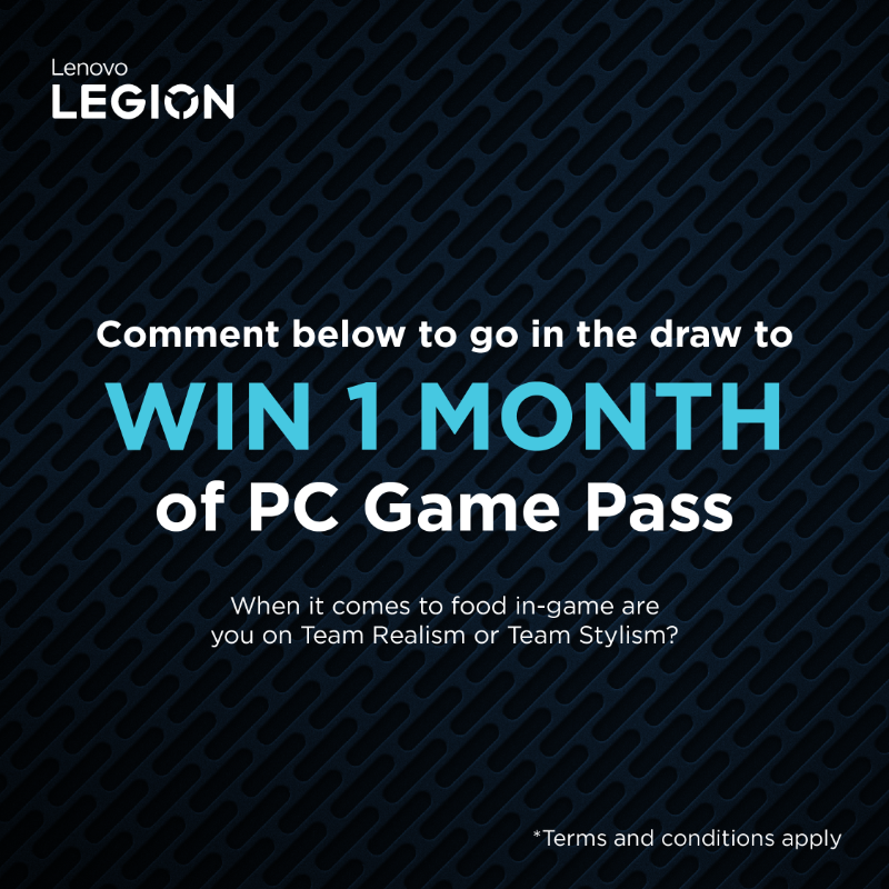 LenovoLegionANZ's tweet photo. Watch @MissMolly_Makes and @RubeePlays go head-to-head in this week's LEGION #MiniDebate on the representation of food, in-game.
Are you Team Realism or Stylism? Most creative answer wins themselves a month of PC Game Pass!
T&Cs apply, entries close 20th September 11.59pm AEST.
