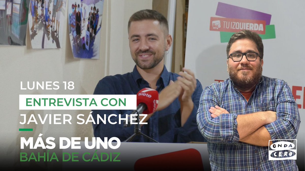 A las 12h20 saludamos en <a href="/MasDeUnoBahia/">Más de Uno Bahía de Cádiz</a> al nuevo coordinador local de <a href="/iucadiz/">IU Cádiz🔻🇵🇸</a> en Rota, @jaavisanchez94.

<a href="/iuandalucia/">IU Andalucía🔻</a> <a href="/IURota/">IU Rota🔻🇵🇸</a>

En directo en <a href="/ondacerocadiz/">Onda Cero Cádiz - Rota</a>

101.4 y 91.4 FM