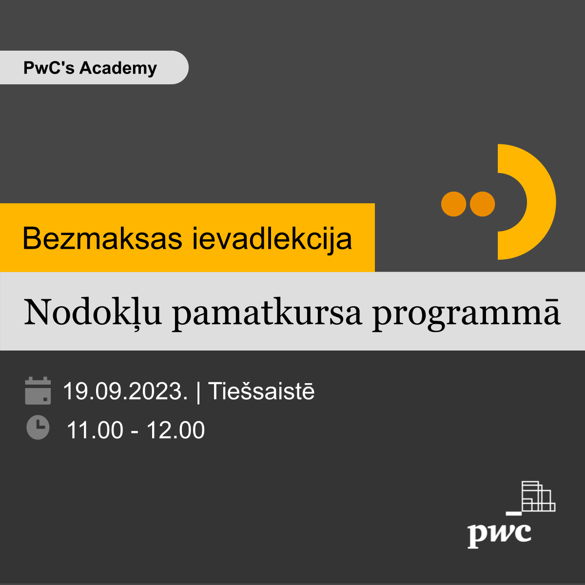 PwCLatvija's tweet photo. 💡 Vēlies uzzināt, ko piedāvā PwC’s Academy “Nodokļu pamatkurss”? 
📌 Aicinām uz bezmaksas ievadlekciju 19. septembrī, kurā uzzināsiet plašāk par programmu, lektoriem un mācību procesu.
🔗 Piesakies jau tagad https://t.co/WV5hbUNlaC

#nodokļi #PwCAcademyLatvija https://t.co/ukfFFrOqYX