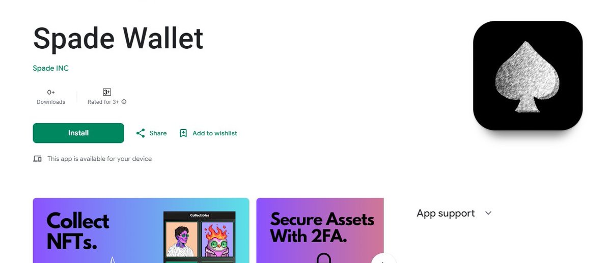 spadewallet's tweet photo. Spade Wallet is available on Google Play Store. https://t.co/U8D9XncxEB

Claim $SPADEX by installing #spadewallet

#BSC #Airdrops #NFT https://t.co/2ICTBzcqJ6