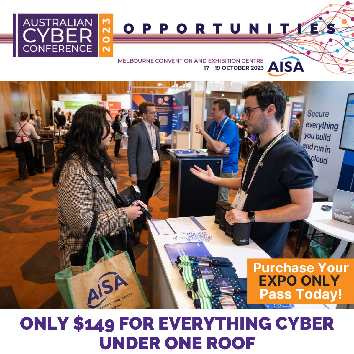 Meet all of your cyber security needs with an ‘Expo Only’ pass!

For just $149, our Expo Only pass represents fantastic value, giving you access to 150+ vendors all in the one location.

Purchase your Expo Only pass today!

cyberconference.com.au

#ExpoOnlyPass #ExpoOnly #Cyber