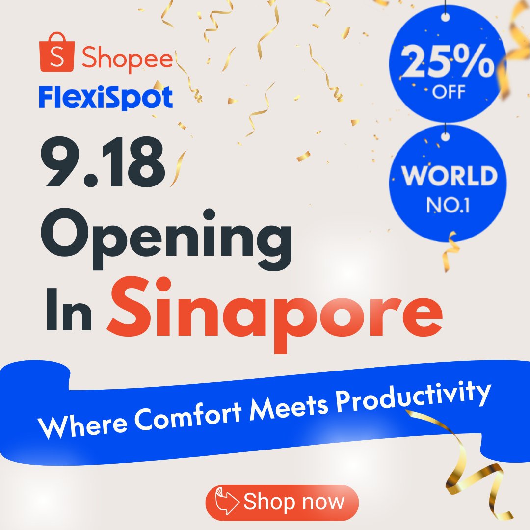 🥳Great News!🥳 🔥FlexiSpot has officially landed on Shopee in Singapore!🔥 Starting from Sept 18th, our store is on fire with amazing discounts and incredible deals! Don't miss out on this shopping extravaganza—hurry and join the shopping frenzy with us! learn…