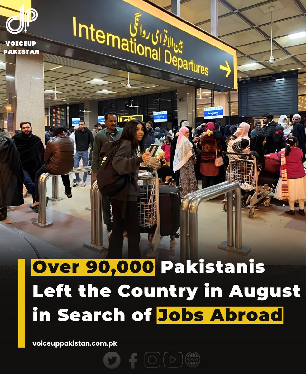 VoiceupPakistan's tweet photo. In the first eight months of 2023, more than 540,000 Pakistanis left the country in search of better job opportunities abroad.
#pakistani #leftcountry #Jobs #PakistanEconomicCrisis #BehindYouSkipper https://t.co/IOhdXm5Tyl