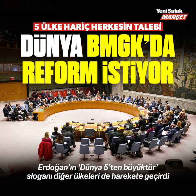 yenisafak's tweet photo. Cumhurbaşkanı Erdoğan’ın “Dünya 5’ten büyüktür” sloganıyla BM Güvenlik Konseyi’nde reform talebi dünyadan destek görüyor. 

Brezilya, Almanya, Hindistan ve Japonya’nın oluşturduğu G4 grubu BMGK’da veto yetkisine sahip ülke sayısının 5’ten 25’e çıkarılmasını istiyor.