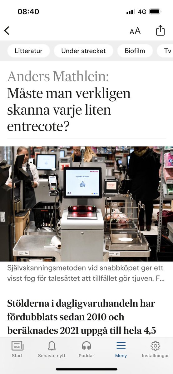 Hasingio's tweet image. Tycker den här rubriken säger en hel del om hur skev debatten om stölder vid självskanningen är på vissa håll.