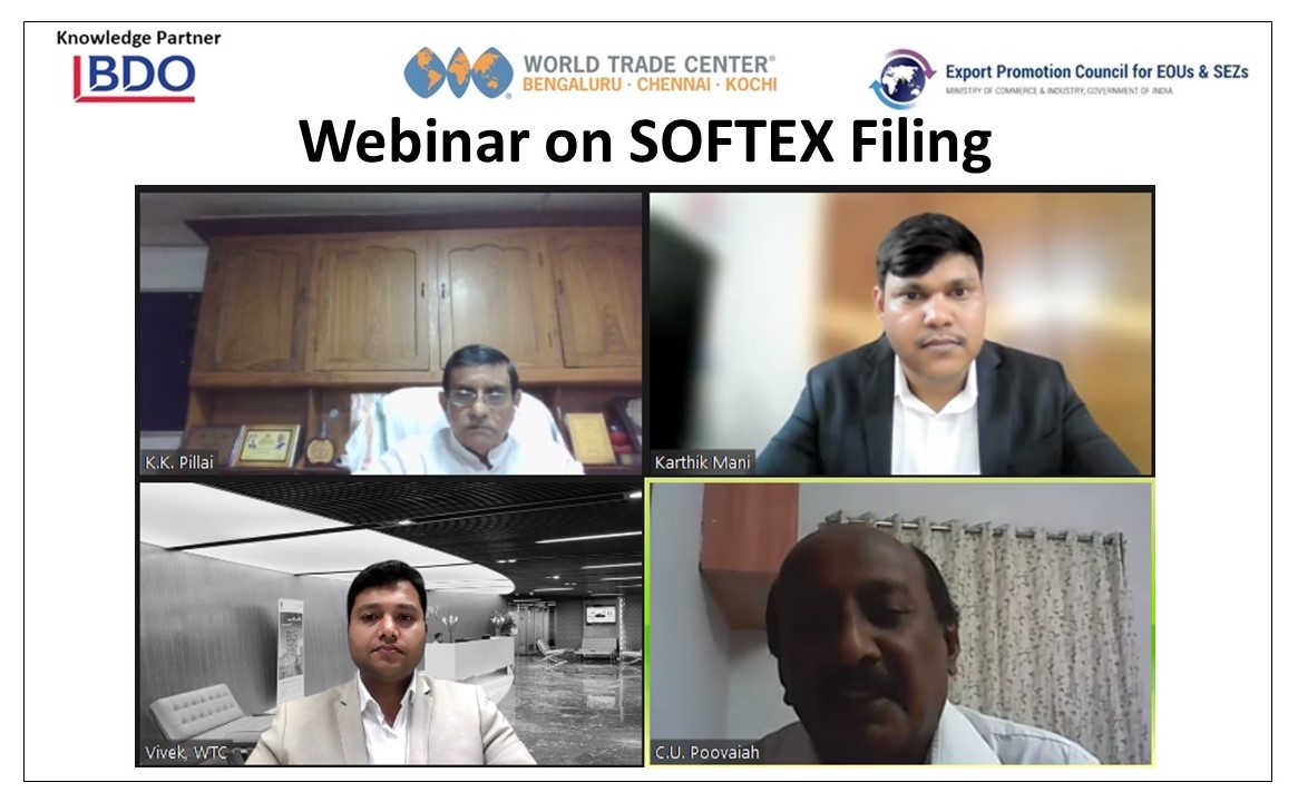From the webinar on #Softex filing conducted in association with <a href="/CmEpces/">CM-EPCES</a> . <a href="/BDOIND/">BDO in INDIA</a>  was the knowledge partner for the session. Mr. K K. Pillai, Regional Chairman, EPCES was the keynote speaker.  Mr. Karthik Mani, BDO gave a detailed presentation.