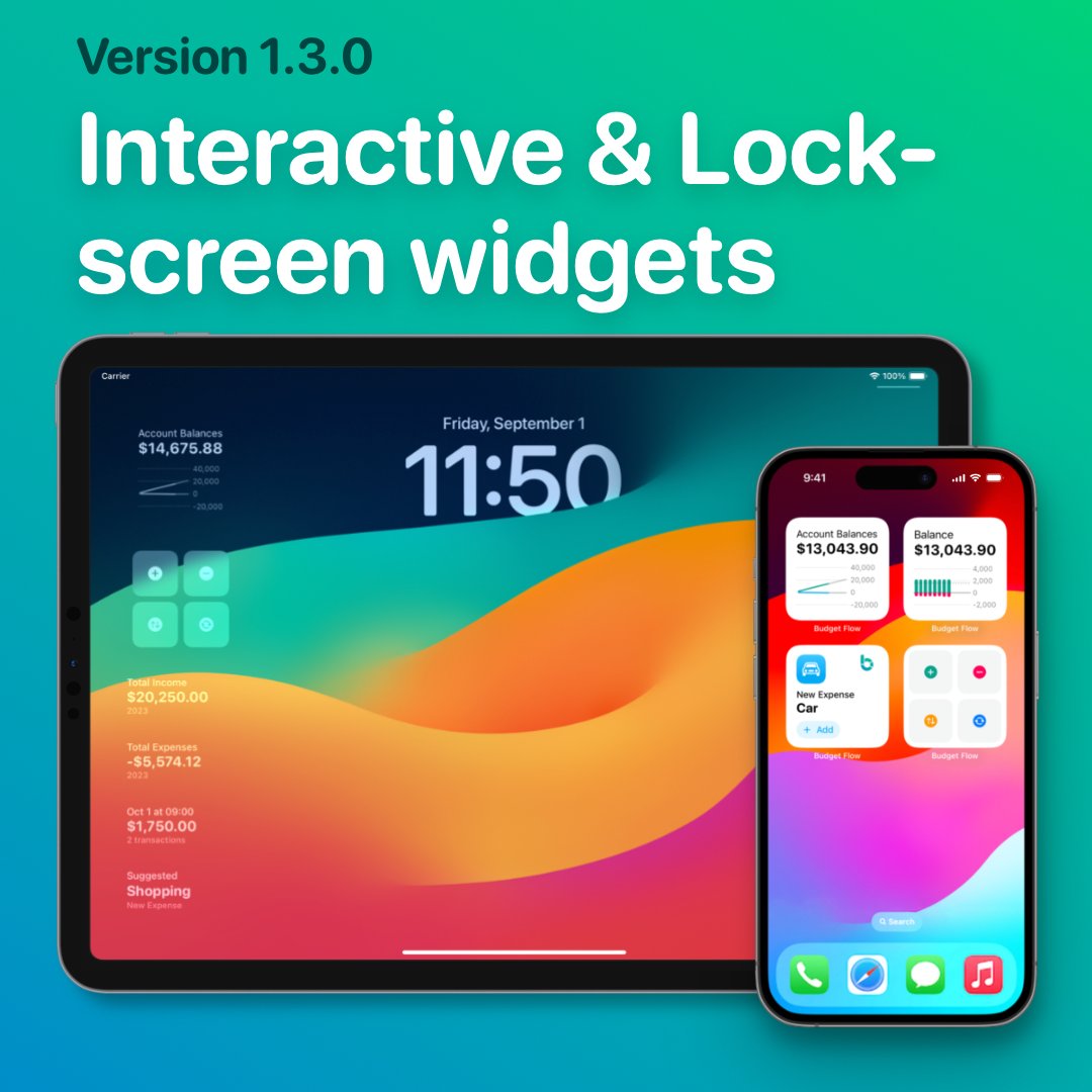 Version 1.3.0 of Budget Flow introduces a completely redesigned app for Apple Watch (#watchOS10), new interactive widgets (#iOS17 / #iPadOS17 / #macOS #Sonoma), support for lockscreen widgets on iPad and more!

Download now for free: apps.apple.com/app/id16400918…

#New #App #Update