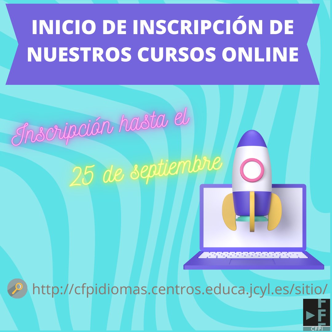 📢 ¡Atención a todos los interesados! Solo queda una semana para inscribirse en los cursos en línea del CFPI. ¡No dejes pasar esta oportunidad de crecimiento profesional! 
🌐 cfpidiomas.centros.educa.jcyl.es/sitio/ 
📚 #formaciónCyL #innovaCyL #internacionalizaCyL #incluCyL #tiCyL