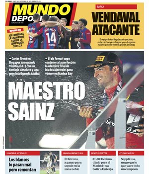 Carlos #Sainz uomo copertina delle prime pagine sportive spagnole. #F1 #SingaporeGP