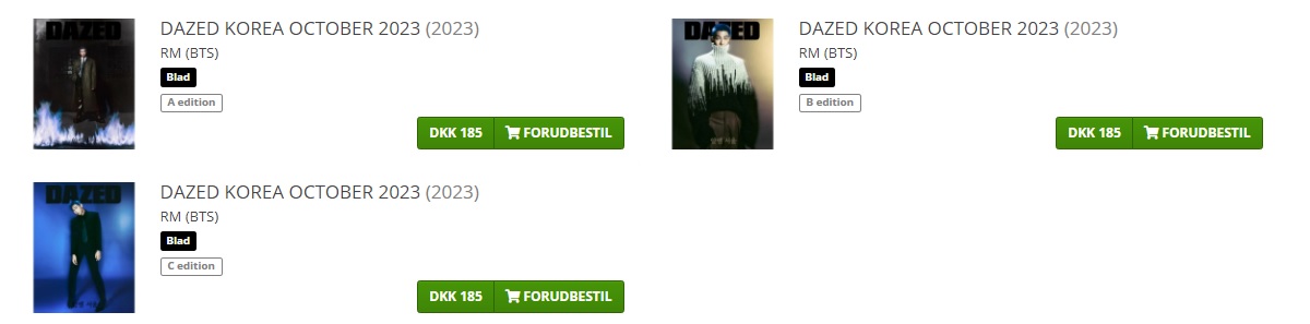 btsdanisharmy's tweet photo. [RM x Denmark🇩🇰] #RMdk #BTSdk 

It's now possible to pre-order the October issue of @DazedKorea, featuring Namjoon on the cover, from Danish @imusicdk ! 😍🥳 #DazedKoreaxRM 

All 3 versions are available👇: 
https://t.co/kOIU9KNVJM https://t.co/mNBOFHsqNG