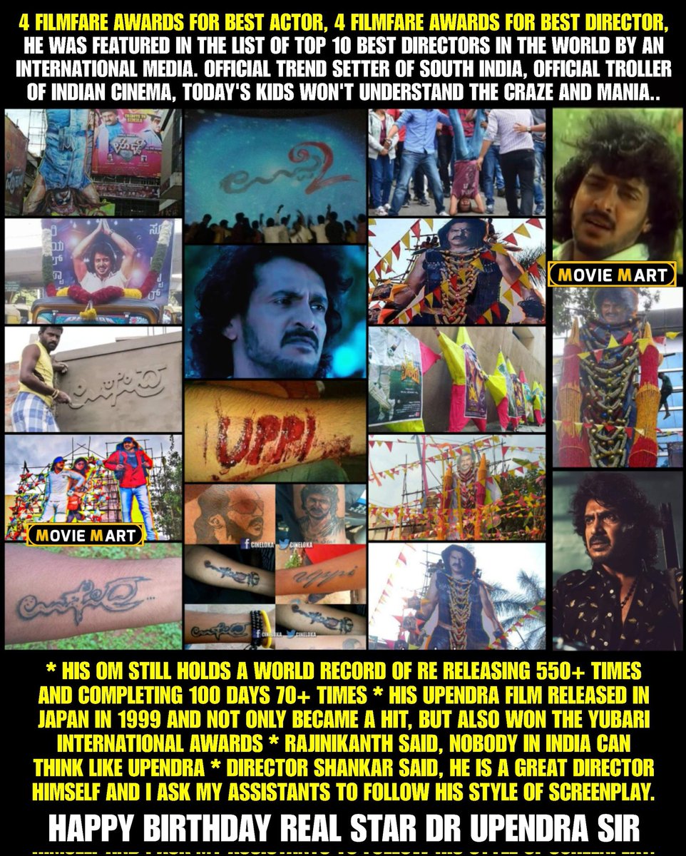 MovieMartMedia's tweet photo. Happy Birthday Trend Setter Real Star - Super Star #Upendra Sir
#DrUpendra #Uppi #UppiSir #UITheMovie https://t.co/QVKkBORv3E