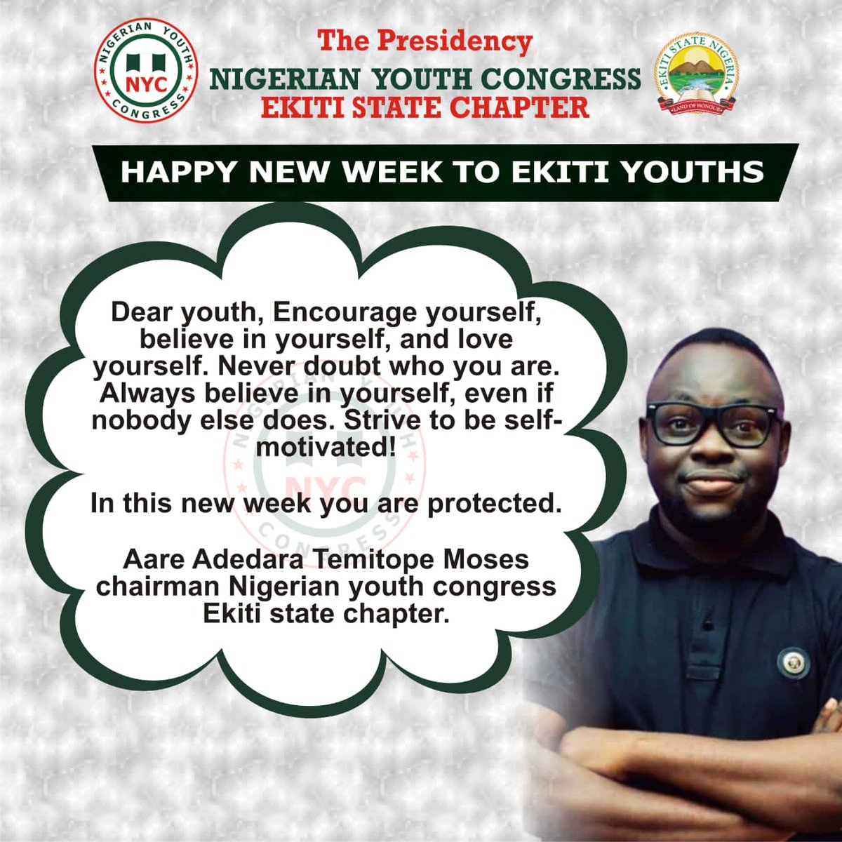 EkitiNYC's tweet photo. Dear youth,

Encourage yourself, believe in yourself, and love yourself. Never doubt who you are. Always believe in yourself, even if nobody else does. Strive to be self-motivated!

In this new week you are protected.

@AareTOPMOST https://t.co/aSNHNiLV4B