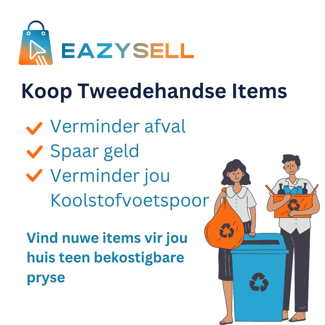 EazySell_'s tweet image. 🌱Omhels volhoubare inkopies met EazySell! Het jy geweet dat die koop van tweedehandse items aansienlik afval en koolstofvoetspoor verminder? Sluit by ons aan om die planeet te bewaar terwyl jy luukse vonds teen bekostigbare pryse geniet. Saam maak ons 'n verskil! ♻️#EazySell