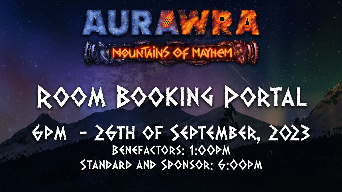 We're excited to announce the Room Booking for Aurawra Year 3 at the PARKROYAL!

The portal will be going out via email on the 26th of September.

Benefactors will receive access at 1pm, and all other registrants will get access at 6PM.