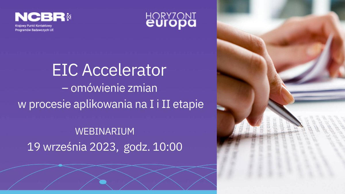 🔔 To już naprawdę ostatni dzwonek, aby zarejestrować się na szkolenie poświęcone omówieniu zmian, które zaszły w sposobie aplikowania o #EICAccelerator!

📅 19/09 ⏰ 10:00-12:30
✍️ tiny.pl/cc6qj