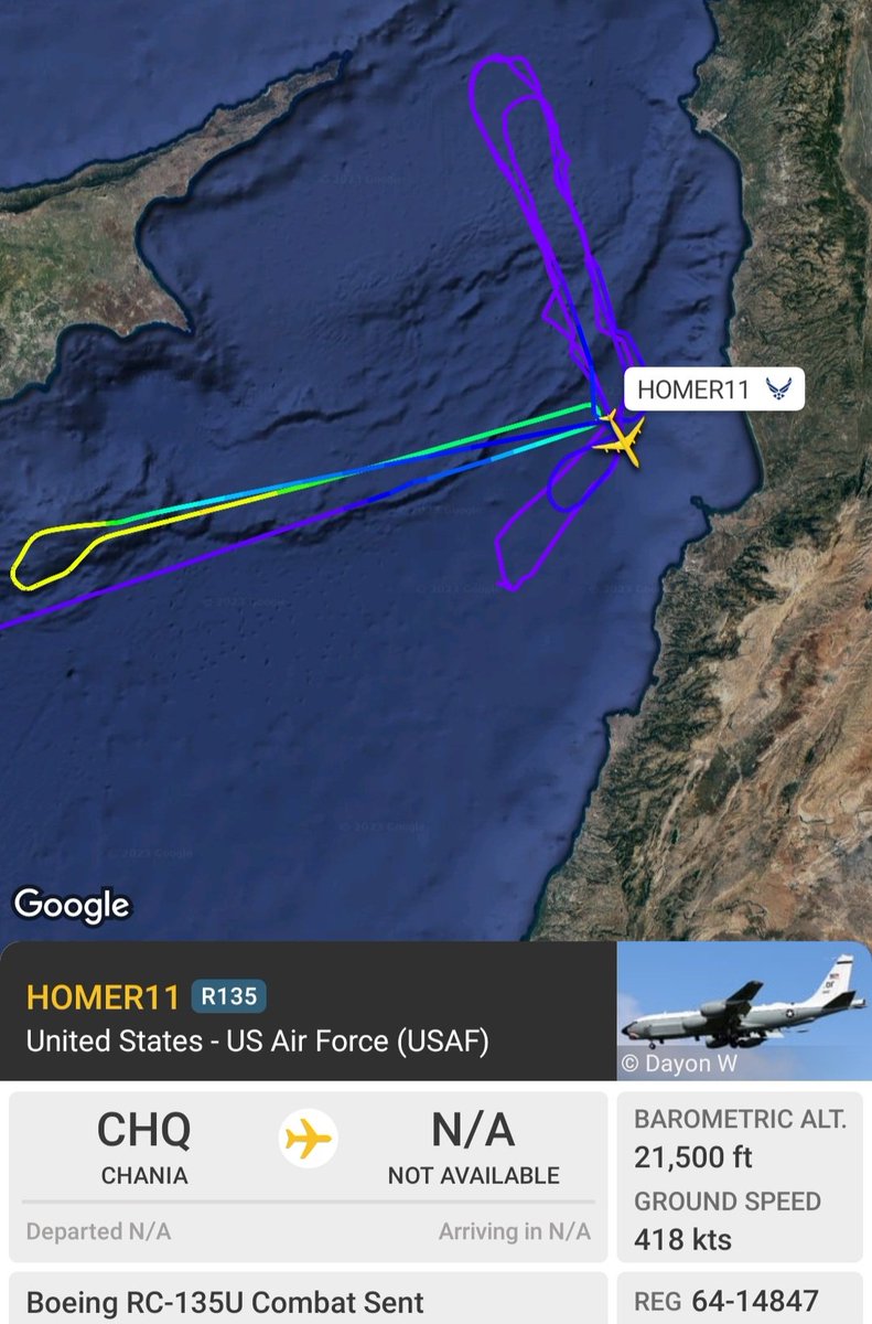 LebanonJets's tweet photo. Military: #USAF #RC135U #CombatSent (based on the Boeing 707 but quite different) getting a little too close to aircraft arriving into #Beirut
#HOMER11 from #Chania https://t.co/zwUNR3rDjl
@Intel_Sky @SAMSyria0 @scan_sky https://t.co/GF5gqxCMvM