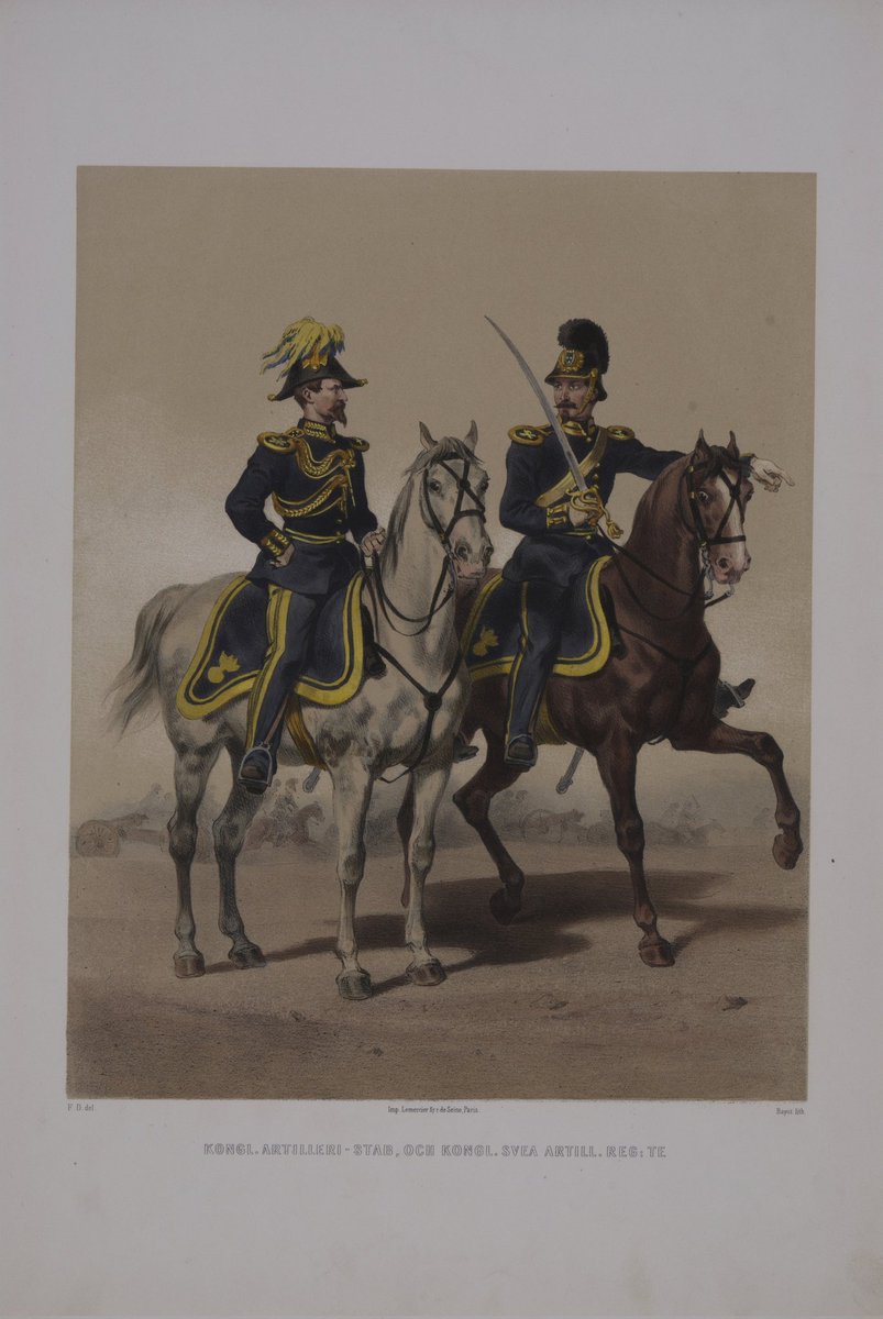 SweMilPortraits's tweet photo. Idag firar det svenska artilleriet 400 år som självständigt truppslag då 18 september 1623 upprättades ett artillerikompani i Stockholm. 

Artilleristaben och Svea artilleriregemente. Plansch i färgtryck efter original av Fritz von Dardel. 1861–63. (Armémuseum) https://t.co/uAU5lvxe7p
