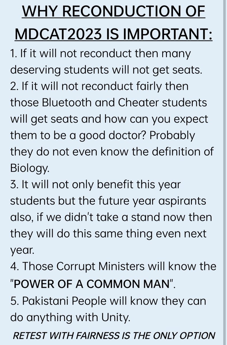 ATehlwani's tweet photo. #ReconductMDCAT2023 #JSMU #MDCAT2023
Click on the image below to learn "WHY RECONDUCTION OF MDCAT2023 IS IMPORTANT"
 If you agree with the importance, kindly repost to spread awareness. https://t.co/AzvYHfuN5K