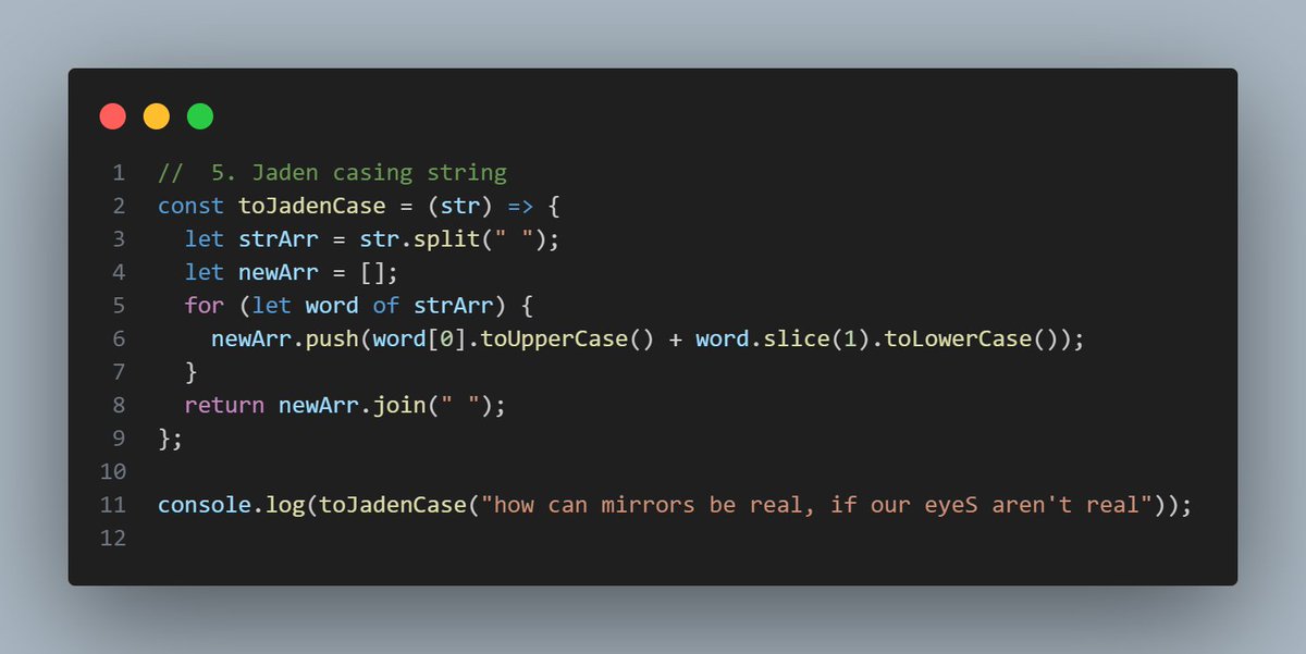 CoderSyed's tweet image. Jaden Casing in #js  #problesolving #codewars #Day2