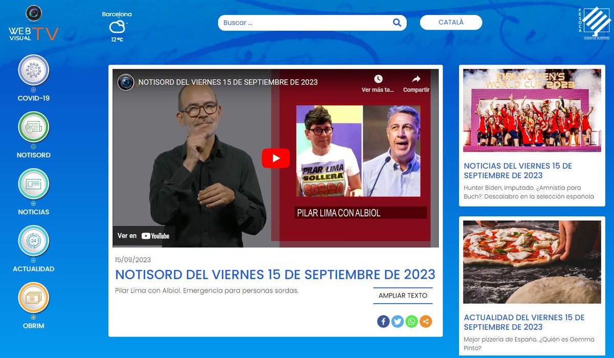 Webvisual_tv's tweet image. 15 DE SETEMBRE DE 2023 👋Llengua de Signes Catalana #LSC webvisual.tv 
🔵Noticies: youtube.com/watch?v=oG_Aoo…
⚫️Actualitat: youtube.com/watch?v=3b1Hhn…
🔴Notisord: youtube.com/watch?v=SKAZhy…… 

#llenguadesignes #accessibilitat #llenguadesignescatalana