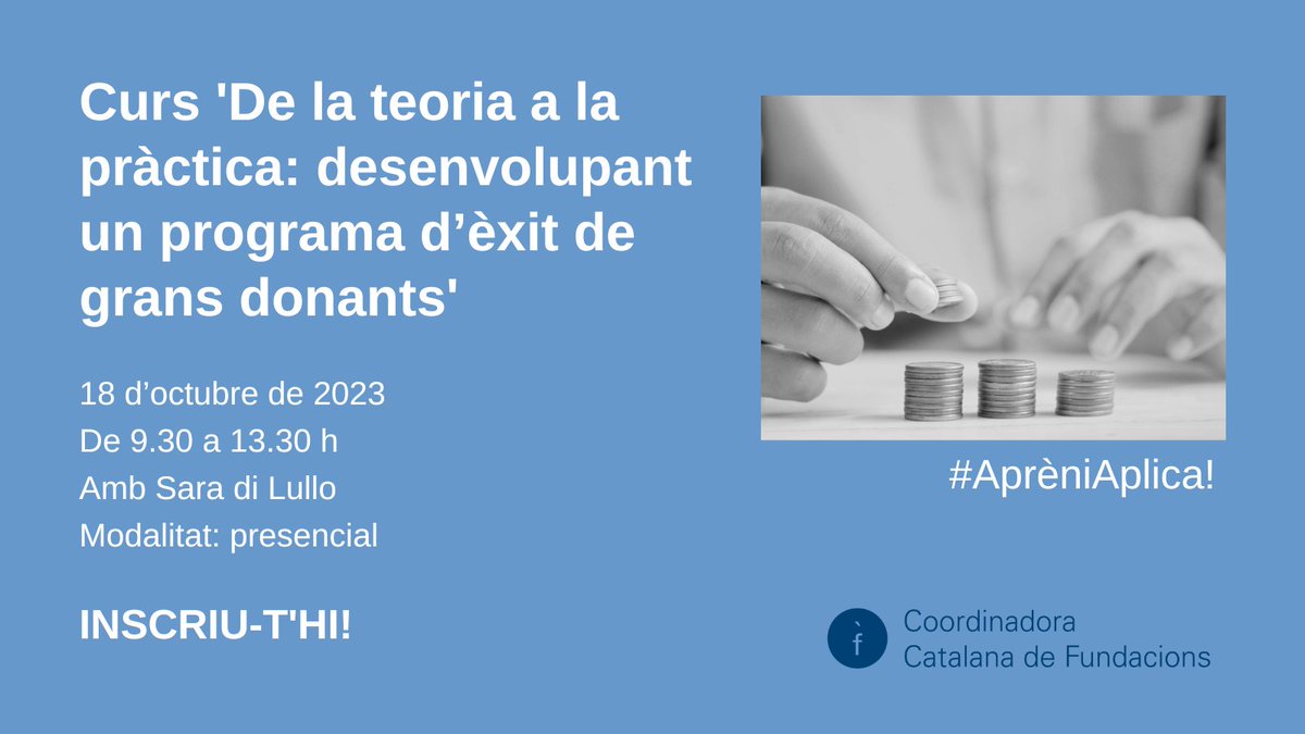 🗓️ AGENDA! Curs 'De la teoria a la pràctica: desenvolupant un programa d’èxit de grans donants'

🎯 Adreçat a professionals del #fundraising i membres del patronat que tracten amb donants 

🗣️ Amb Sara di Lullo <a href="/muladhar/">Sara Di Lullo</a>

✍️ Inscriu-t'hi!👉 bit.ly/45WEzFM
#Aprèniaplica