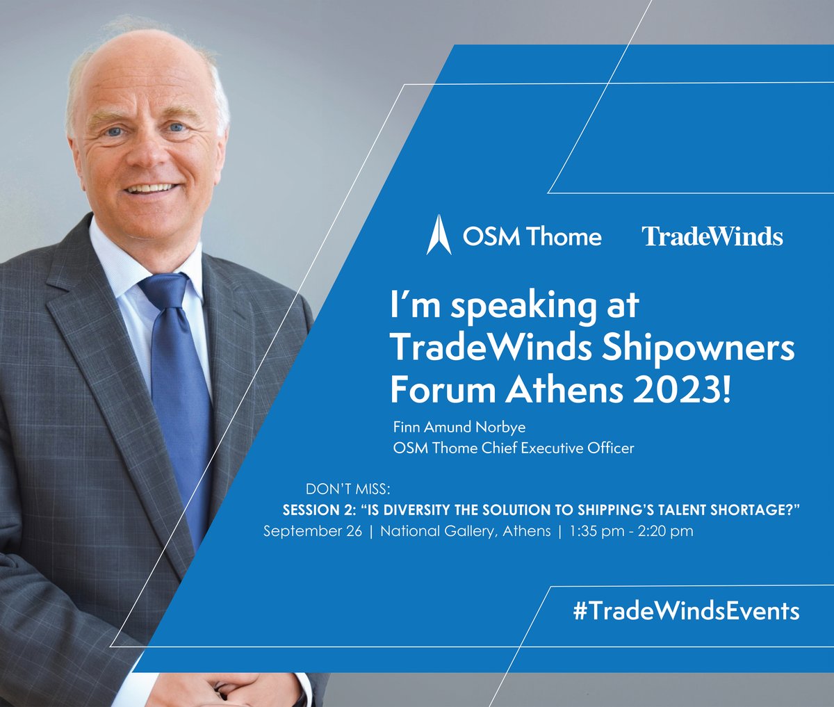 osmthome's tweet photo. OSM Thome CEO Finn Amund Norbye will be speaking at this yearβs TradeWinds Shipowners Forum Athens on September 26!
View the agenda and full speaker line-up at https://t.co/Zp4O8S3uCa
https://t.co/JPmZbrTvDX
#osmthome #itsallaboutpeople #teambuilders #TradeWindsEvents https://t.co/59BUmAPPdP