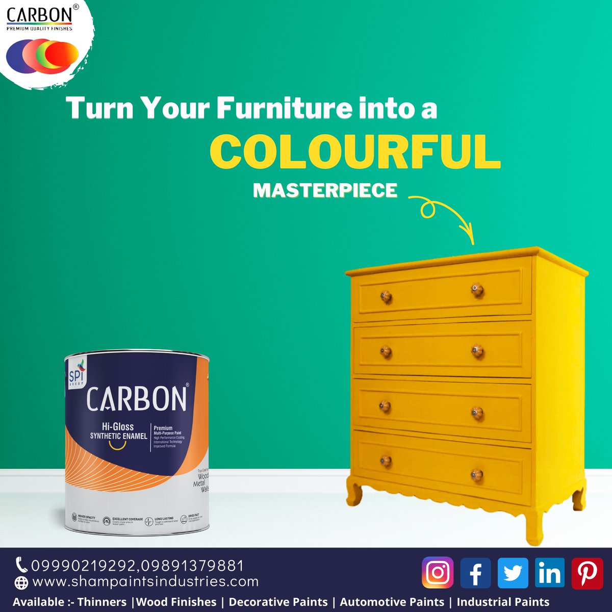 Experience the finest form of luxury through CARBON PAINTS that transforms your furniture into your dream furniture.
Contact us for more information visit
shampaintsindustries.com
call 09990219292, 09891379881
#enamel #woodfurniture #WoodPaints #furniture