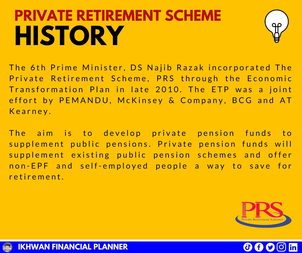 IkhwanHafizLFP's tweet photo. Besides EPF, you should be considering PRS as a 2nd form of investment for your retirement.

For me, PRS is the most overlooked investment for one's financial planning. Many Malaysians did not consider PRS in their portfolio.

Here is the🧵about PRS. https://t.co/uE3NDORVSa