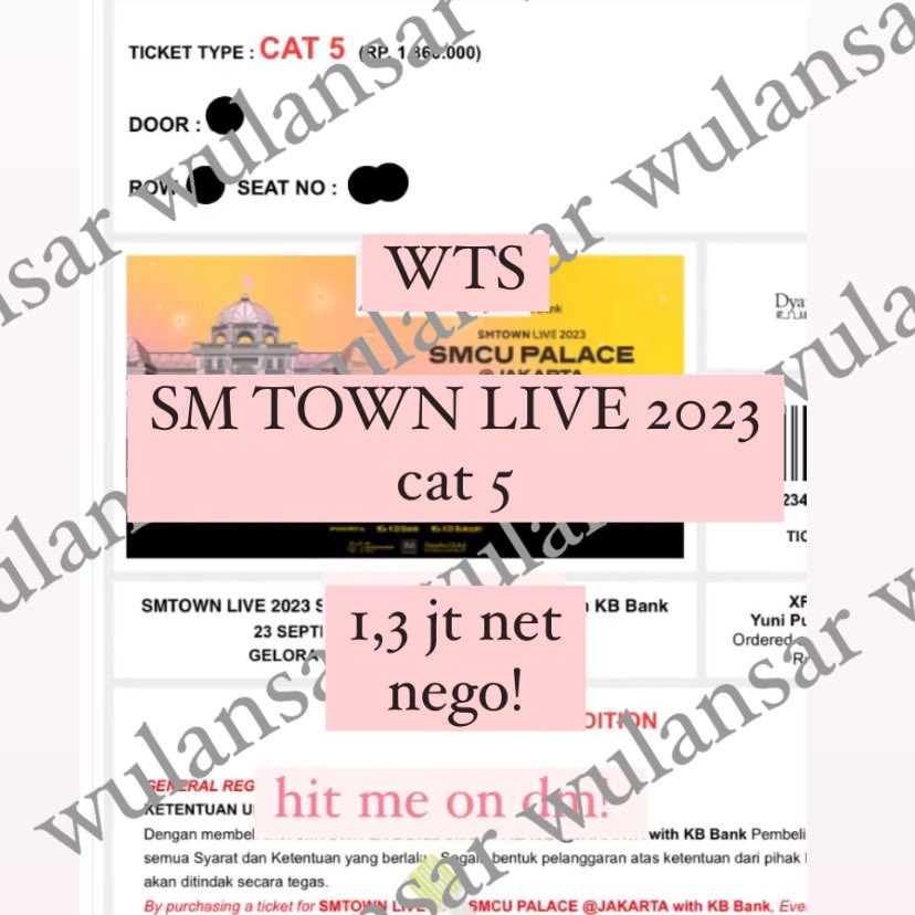 want to sell // WTS

smtown @ jakarta concert
cat 5 - 1 tix 1.3 jt (nego)

tags wts jkt sm nct cat5 aespa super junior tvxq wayv riize red velvet