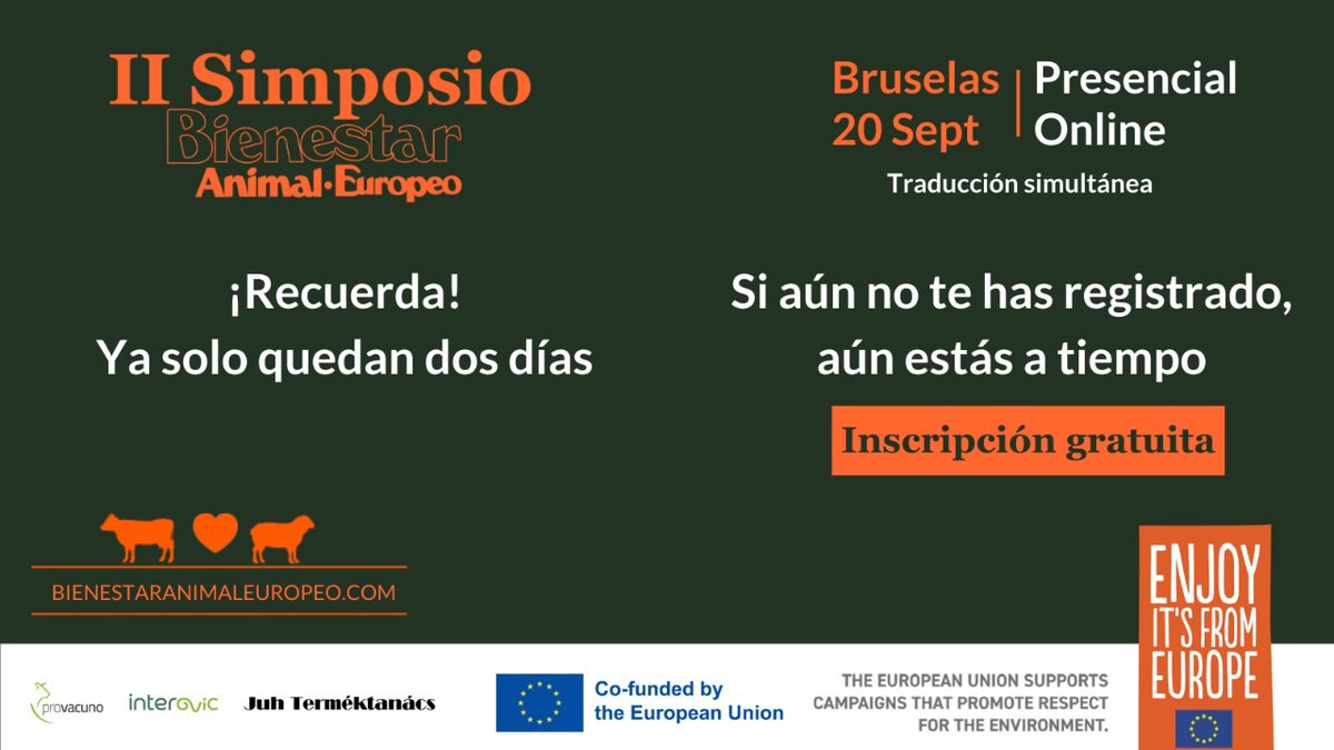 Mercasa_mercas's tweet photo. 📢 Os recordamos que aún queda tiempo para que os registréis en el II Simposio en #BienestarAnimal Europeo

📍 Bruselas 📆 miércoles 20 de septiembre
💻 Online con traducción simultánea! 📲

¡Inscríbete! Es gratuito 👉 https://t.co/VOePjRerTK

#EUAgripromo #EuropeanAnimalWelfare https://t.co/FzphrfkmSn