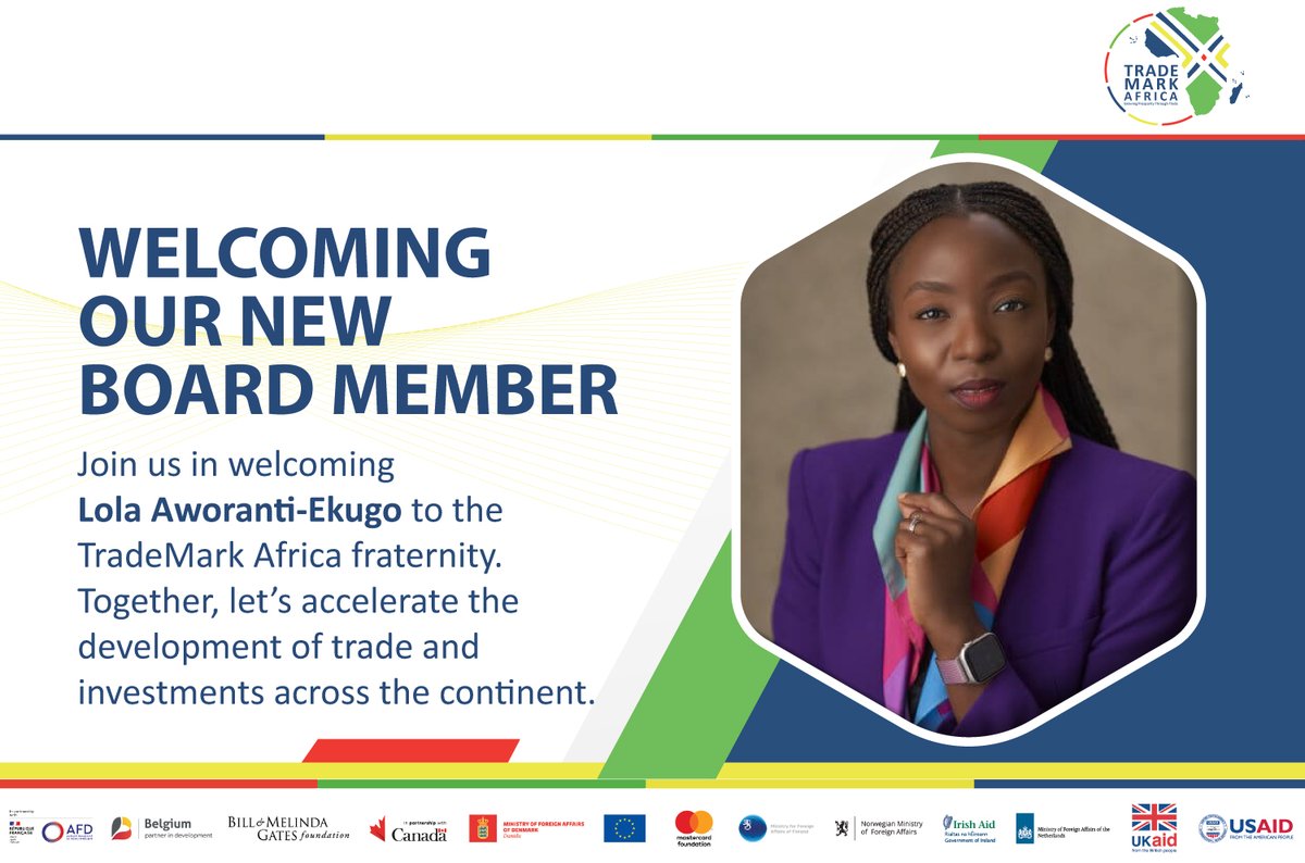 TradeMark Africa (@trademarkafrica) on Twitter photo We are thrilled to announce that Lola Aworanti-Ekugo <a href="/LolaEkugo/">Lola Aworanti-Ekugo</a> has joined <a href="/TradeMarkAfrica/">TradeMark Africa</a> as a Board Member. Lola is a seasoned digital and innovation expert with over 17 years of global industry experience. She has a proven track record in her industry. We are thrilled to announce that Lola Aworanti-Ekugo <a href="/LolaEkugo/">Lola Aworanti-Ekugo</a> has joined <a href="/TradeMarkAfrica/">TradeMark Africa</a> as a Board Member. Lola is a seasoned digital and innovation expert with over 17 years of global industry experience. She has a proven track record in her industry.