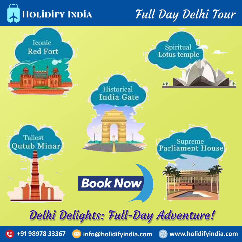 HolidifyIndia's tweet photo. Experience the wonders of Delhi in one unforgettable day! 🇮🇳✨Book your Delhi Full Day Tour now. Limited spots available! Book Now! +91 98978 33367 #DelhiDayTour #IndiaAdventures #ExploreDelhi #CulturalExperience #TravelGoals #USAtoIndia #EuropeanTravelers #BucketListTrip https://t.co/p8vvcnGbIG