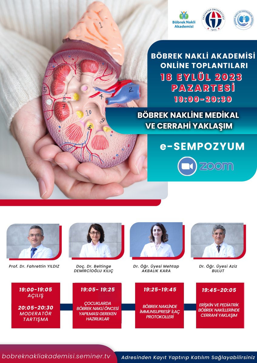 Böbrek Nakli Akademisi Online Toplantıları devam ediyor 📢

Bu akşam 19:00'da tüm sağlık çalışanları toplantıya davetlidir.