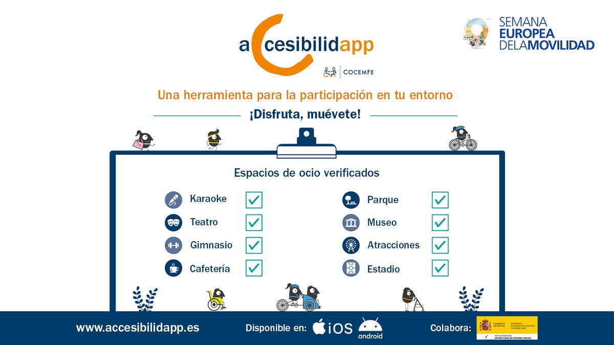 FADEMMadrid's tweet photo. ♿ En la #SEM2023 ponemos el foco en el ocio. @FADEMMadrid  y @COCEMFEnacional animamos a la ciudadanía a recoger incidencias con #AccesibilidApp sobre la falta de #accesibilidad en el ocio. ¡Disfruta, muévete!  #MobilityWeek #Ocioinclusivo #DUO

👉 https://t.co/Mqr5VOksET https://t.co/DpGbLUntGN