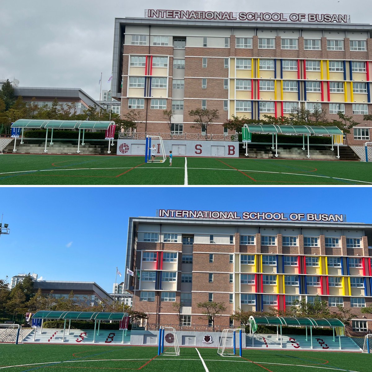mhowarth88's tweet image. School improvement continues @ISBLearning! Here’s some before and after pictures of the new signage that’s been installed outside the gymnasium and next to the astroturf! #ISBLearning 🐻🏐🏀⚽️🔥