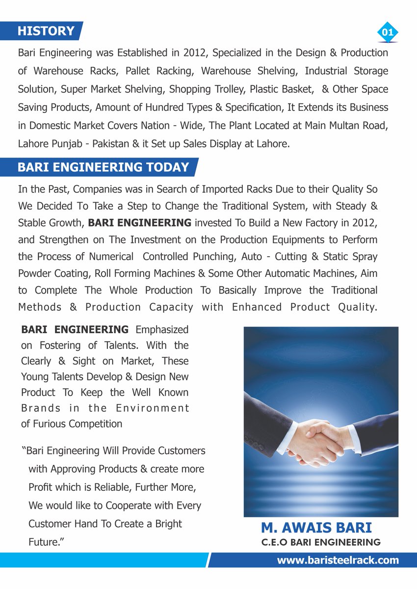 bariengineer001's tweet image. Bari Engineering | Company Profile - New Addition 2023 | Pakistan No.1 Racks Manufacturer
Discover Bari Engineering, Pakistan&apos;s leading racks manufacturer. Explore our company profile and witness the future of storage solutions in 2023.
#BariEngineering #RacksManufacturer