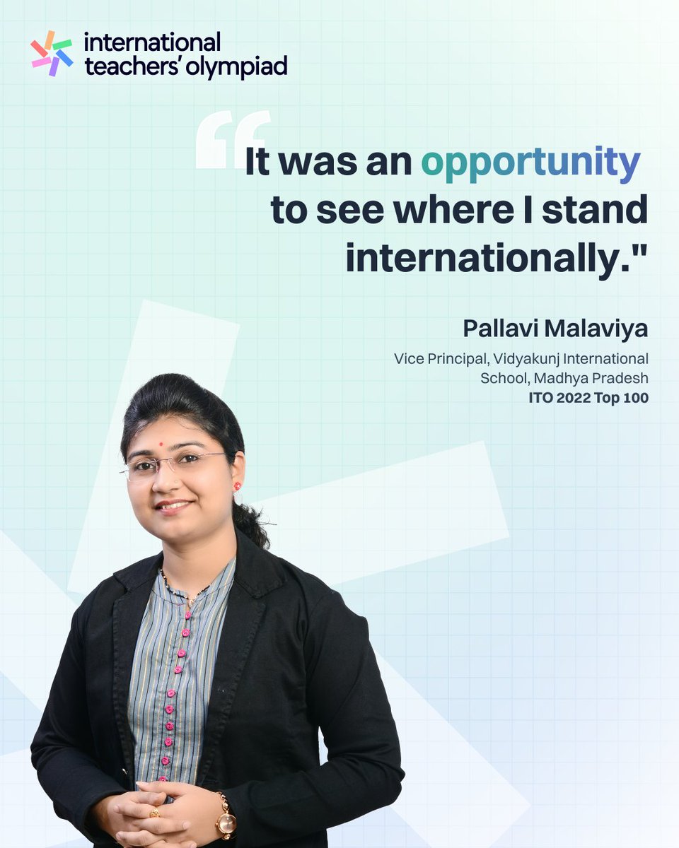 teacherolympiad's tweet photo. Pallavia Malaviya shares her experience of participating in International Teachers' Olympiad 2022 ✨ 

Wish to see where you stand in the international teaching community? Register now at https://t.co/yAdE3AZvHs. https://t.co/JoWpJFRHsO