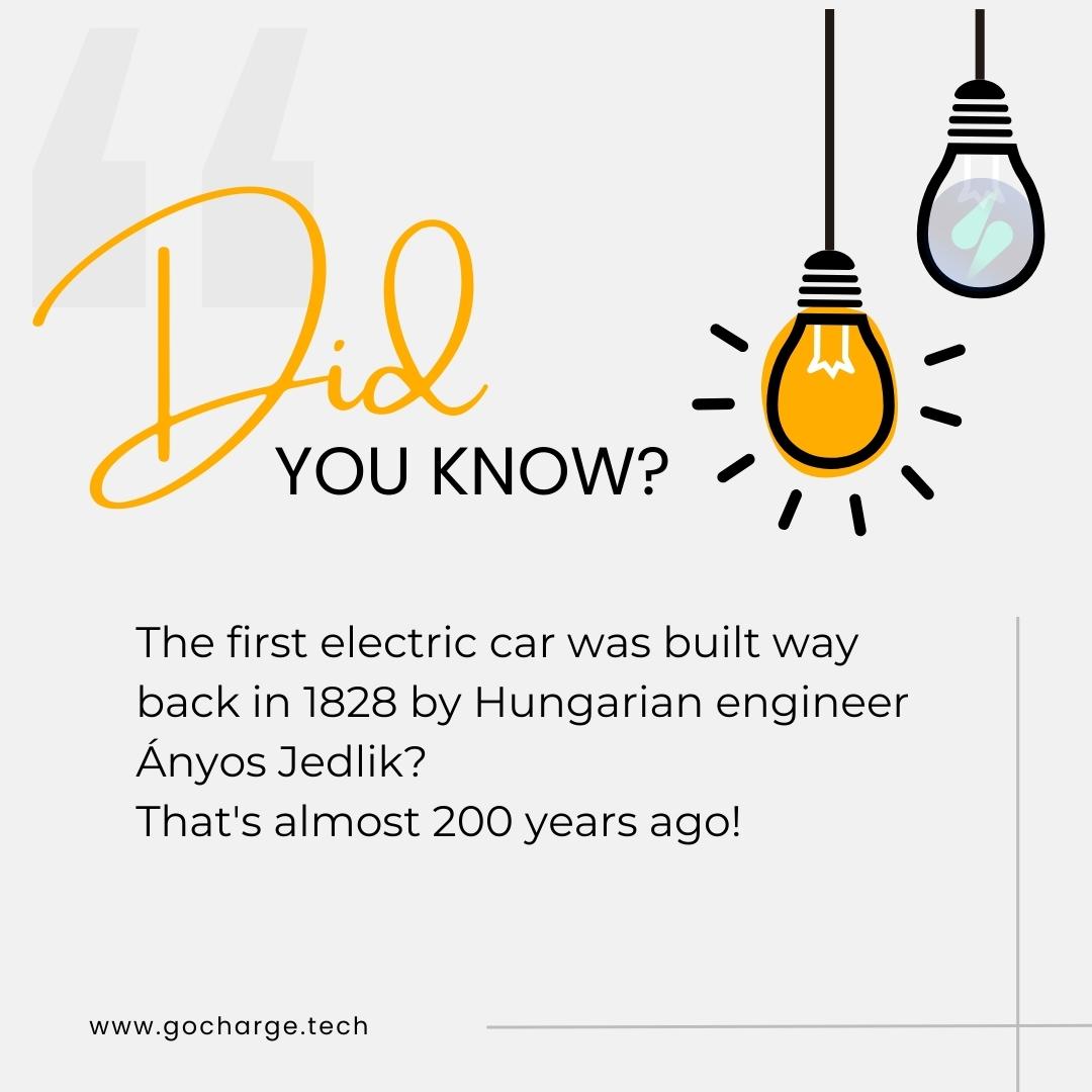 goChargeHQ's tweet photo. Did you know? 

The first electric car was built way back in 1828 by Hungarian engineer Ányos Jedlik? 

That's almost 200 years ago!

#GoChargeFunFacts #GoCharge #CHARGED
