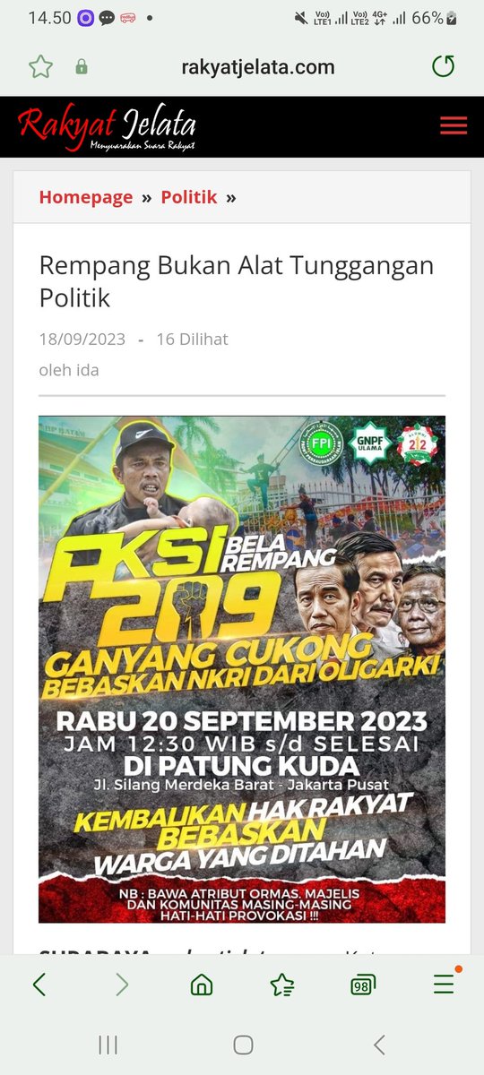 PNIB : Jangan Tumpangi Tragedi Rempang membawa nama agama untuk demo bikin gaduh, chaos rusuh &amp; mengarah kudeta
Densus 88, Polri &amp; TNI sudah seharusnya Tindak Tegas Amien Rais, PA 212, GNPF &amp; FPI Reborn
<a href="/yusuf_dumdum/">Dumdum</a> <a href="/Sarahp8d__/">Sarah Ph.D</a> <a href="/KangManto123/">MANTO</a> <a href="/ch_chotimah2/">Chusnul ch💞timah</a>
rakyatjelata.com/rempang-bukan-…