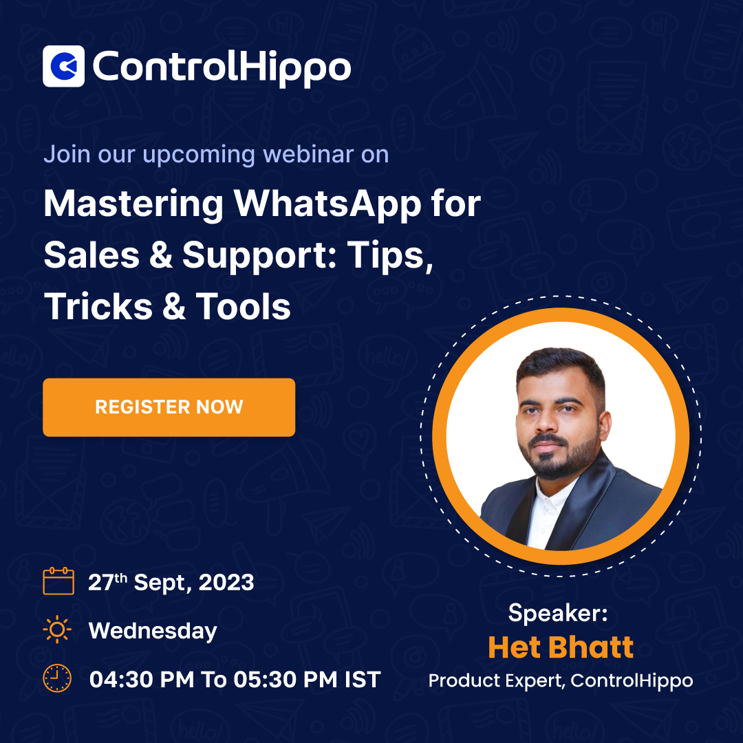 📷 Join our insightful Webinar on 'Mastering WhatsApp for Sales and Support: Tips, Tricks, and Tools” on 27th September, Wednesday from 04:30 PM to 5:30 PM IST. 📷 Registration Link: us06web.zoom.us/.../911.../WN_…