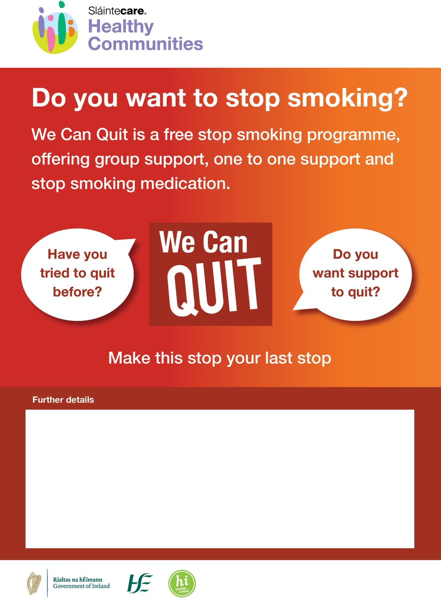 #StopSmoking support available in Athy. Access non judgemental peer support groups from October 3rd. If you quit for #28Days you're more likely stay smoke free.  By halloween you could be a non-smoker. #WeCanQuit #BetterTogether #Quit #Athy #SlainteCareHealthyCommunities