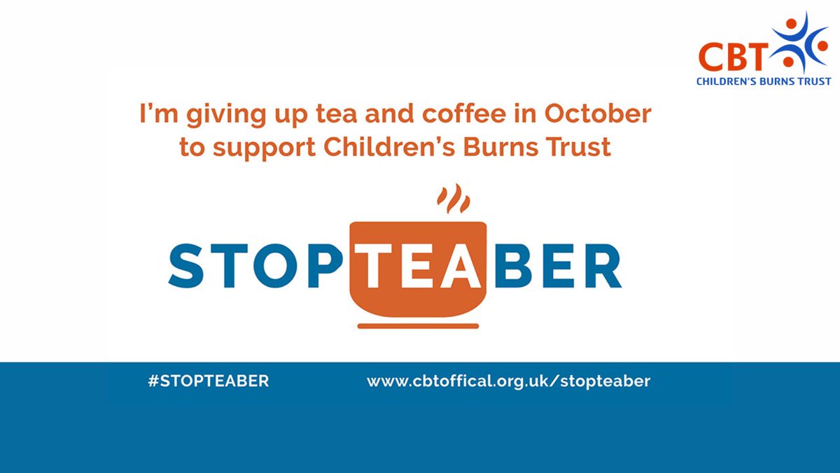 30 children go to hospital every day with a hot drink burn. Help us to reduce this number. Ask your friends & family to sponsor you to give up tea or coffee OR donate what you would spend on your daily coffee in October. ow.ly/3m0G50PLy4p #STOPTEABER