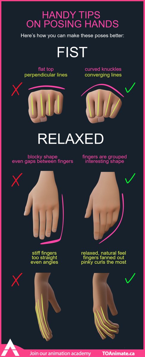 TOAnimate_'s tweet photo. 👋👊 Handy Tips On Posing Hands!

📰 Here's a quick infographic guide sent out to our newsletter subscribers earlier this month. Hope it comes in...handy!
👉 https://t.co/7P50WIhJDw

🔁 RT is super appreciated ♥

#b3d #animtip #blender3d #toanimate #animation