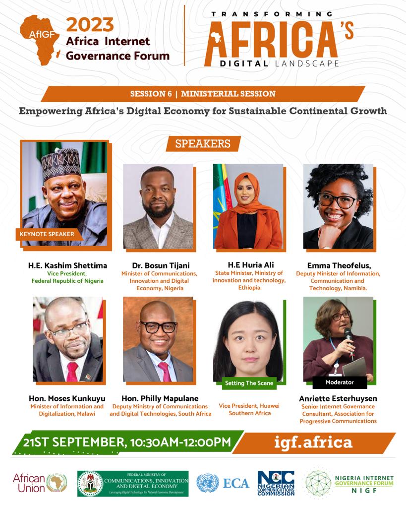 NgComCommission's tweet photo. The lineup of speakers at the 2023 Africa Internet Governance Forum (AfIGF).
Registration for the virtual participation is still ongoing.
#AfricaIGF2023 #AfIGF23 #InternetGovernance #Digital Africa https://t.co/fS74IyW001