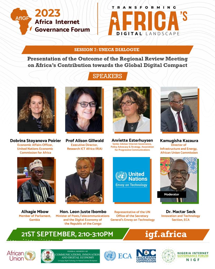 The lineup of speakers at the 2023 Africa Internet Governance Forum (AfIGF).
Registration for the virtual participation is still ongoing.
#AfricaIGF2023 #AfIGF23 #InternetGovernance #Digital Africa